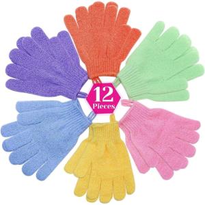 imageanezus Exfoliating Gloves 6 Pairs Shower Scrub Gloves Bath Loofah Glove Exfoliating for Women to Remove Dead Skin for Body Exfoliate 6 Colors