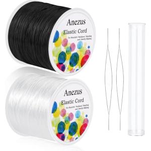 imageStretchy String for Bracelets Anezus 2Pcs Elastic String Jewelry Bead Cord with Large Eye Beading Needles for Seed Beads Pony Beads Clay Beads Bracelet Necklace and Jewelry Making Black ampamp White