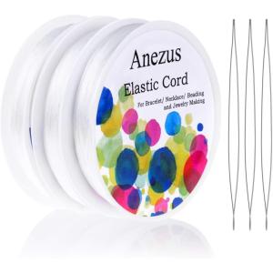 imageStretchy String for Bracelets Anezus 3 Rolls Elastic String Jewelry Bead Cord with 3pcs Large Eye Beading Needles for Pony Seed Beads Bracelets and Jewelry Making