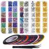imageAnezus 7100 Pcs Nail Art Rhinestones Nail Gems Kit with 30 Assorted Colors Nail Art Striping Tape and Pickup Tools for Nail Art Supplies Accessories
