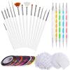 imageAnezus Nail Art Brushes Nail Art Painting Polish Design Tools Set with 15Pcs Nail Gel Brushes 5Pcs Nail Dotting Pen 30 Colors Nail Striping Tape and 36 Sheets Nail Stencils French Tip Guides Sticker