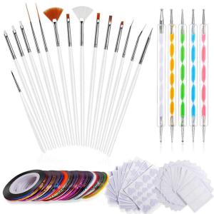 imageAnezus Nail Art Brushes Nail Art Painting Polish Design Tools Set with 15Pcs Nail Gel Brushes 5Pcs Nail Dotting Pen 30 Colors Nail Striping Tape and 36 Sheets Nail Stencils French Tip Guides Sticker